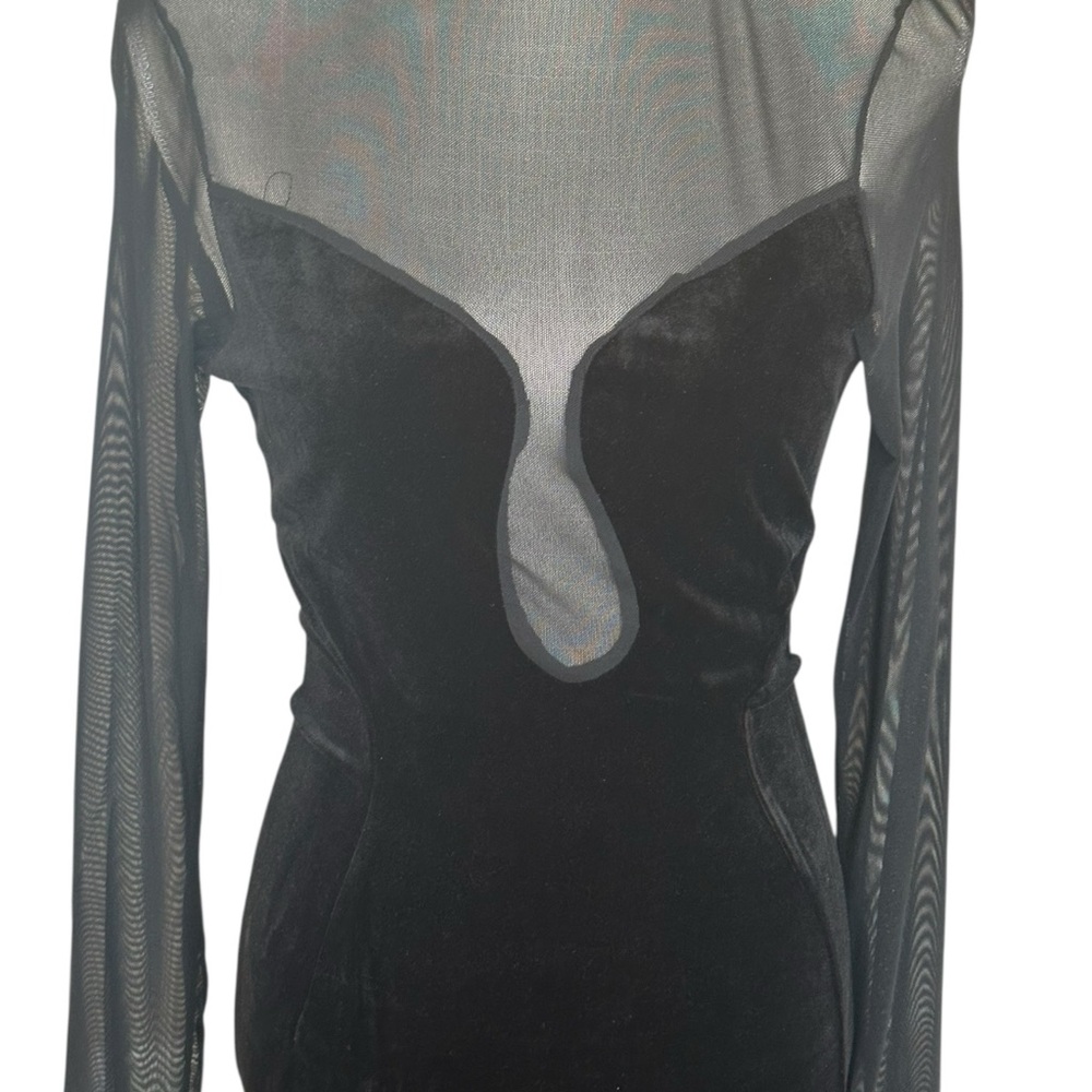 Black Mesh Sleeve Formal Gown – Long Sleeve Sheer Top Evening Dress